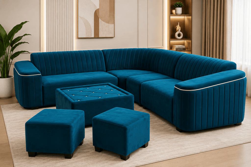Furniture Store in Faridabad Custom blue sofa by Dream Wood Craft