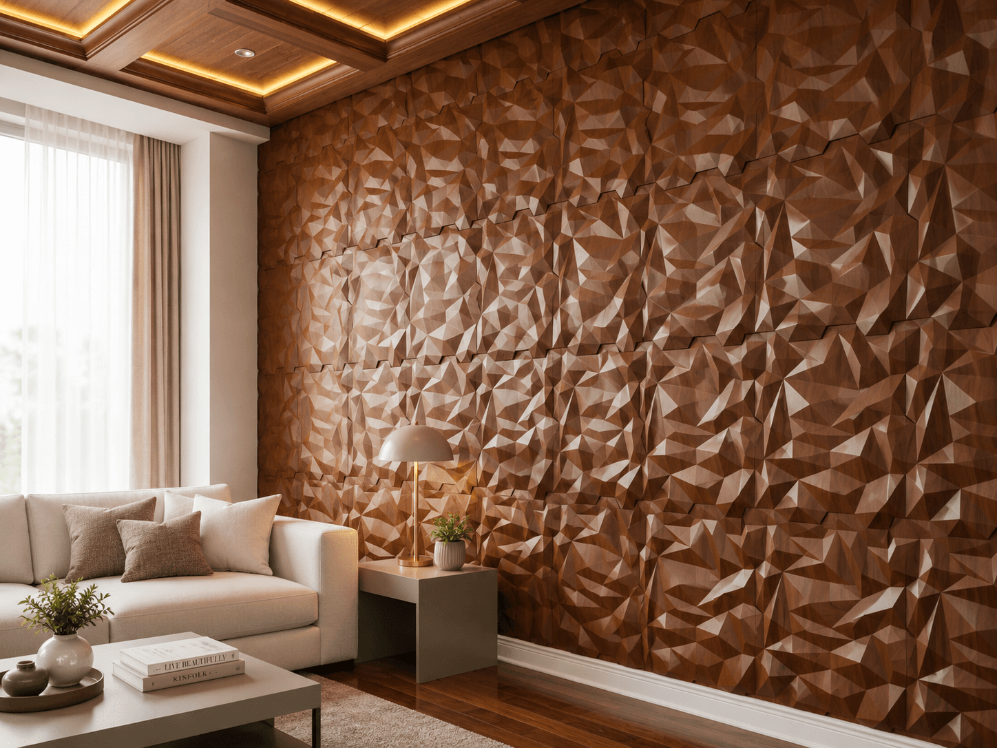 Luxury brown 3D PVC wall panel with decorative geometric texture