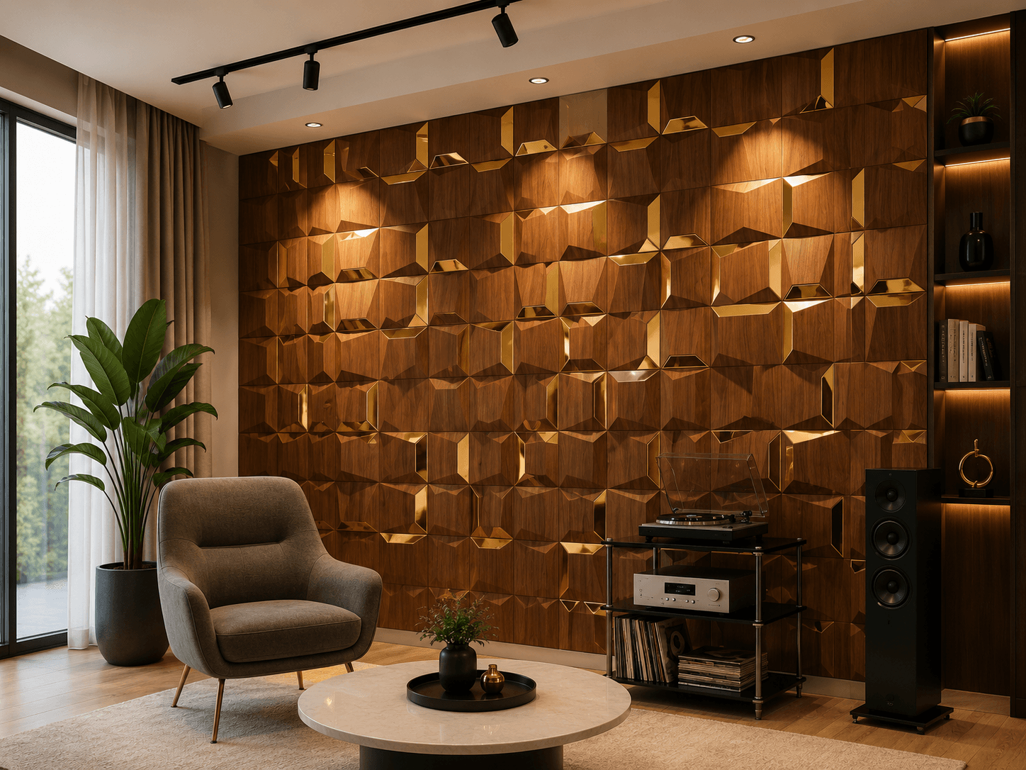 Brown circular textured PVC wall panel for feature wall design