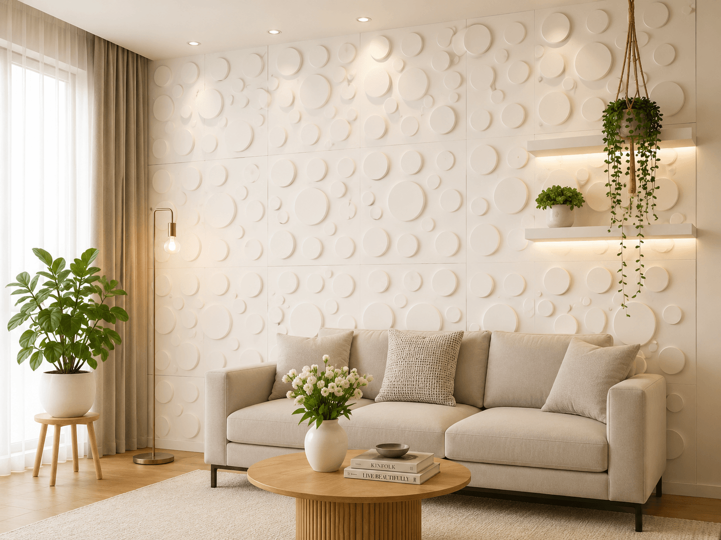 Premium white wave textured PVC wall panel for modern interior walls