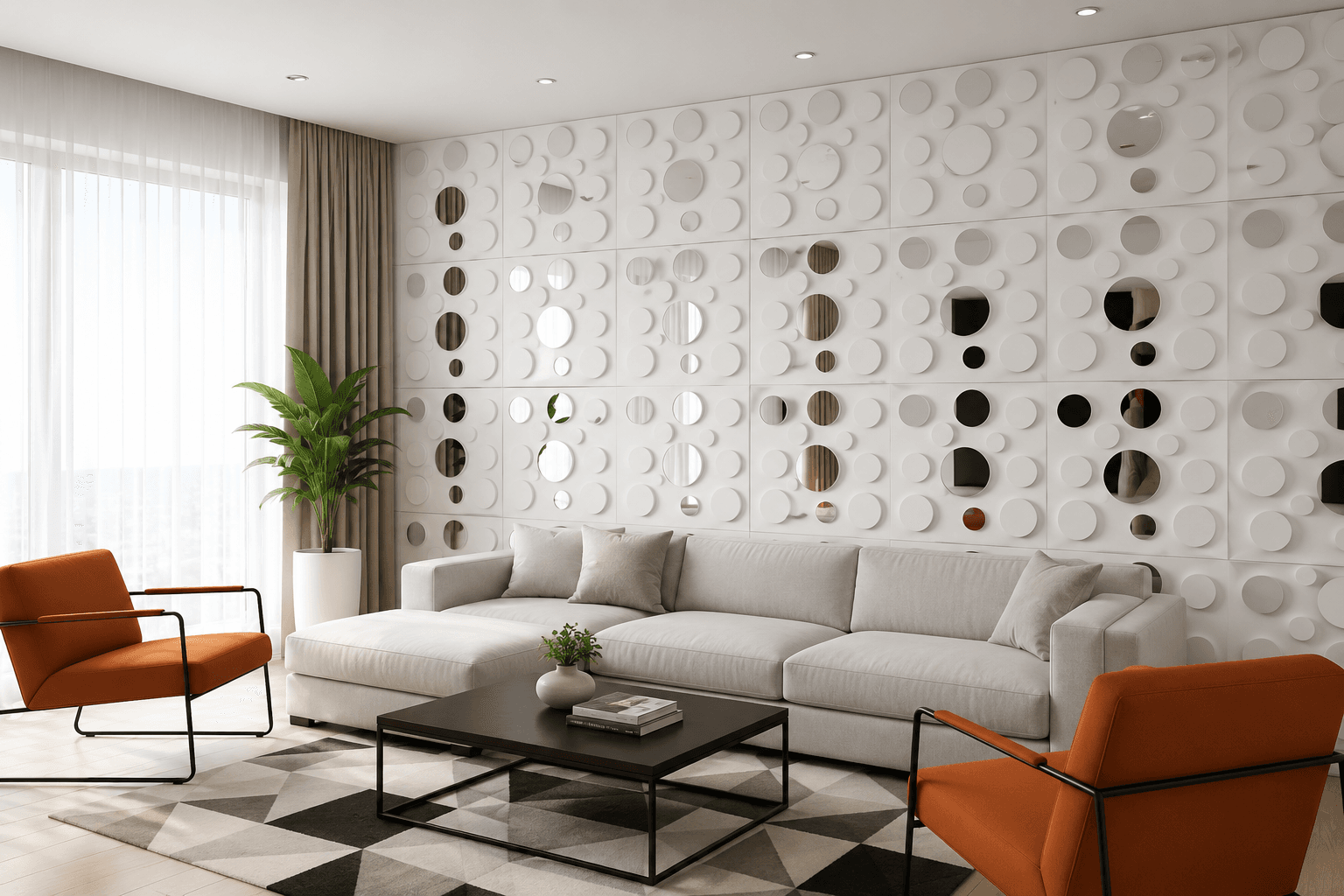 White geometric cutout PVC wall panel for modern feature walls
