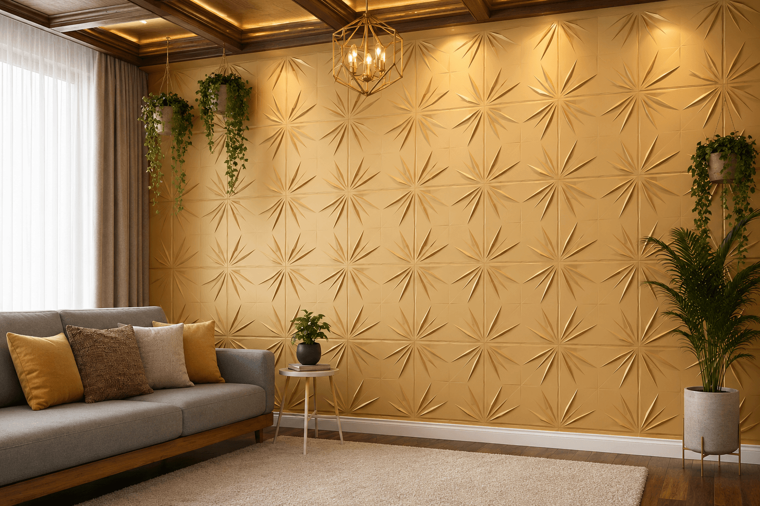 Gold floral pattern PVC wall panel for luxury wall décor