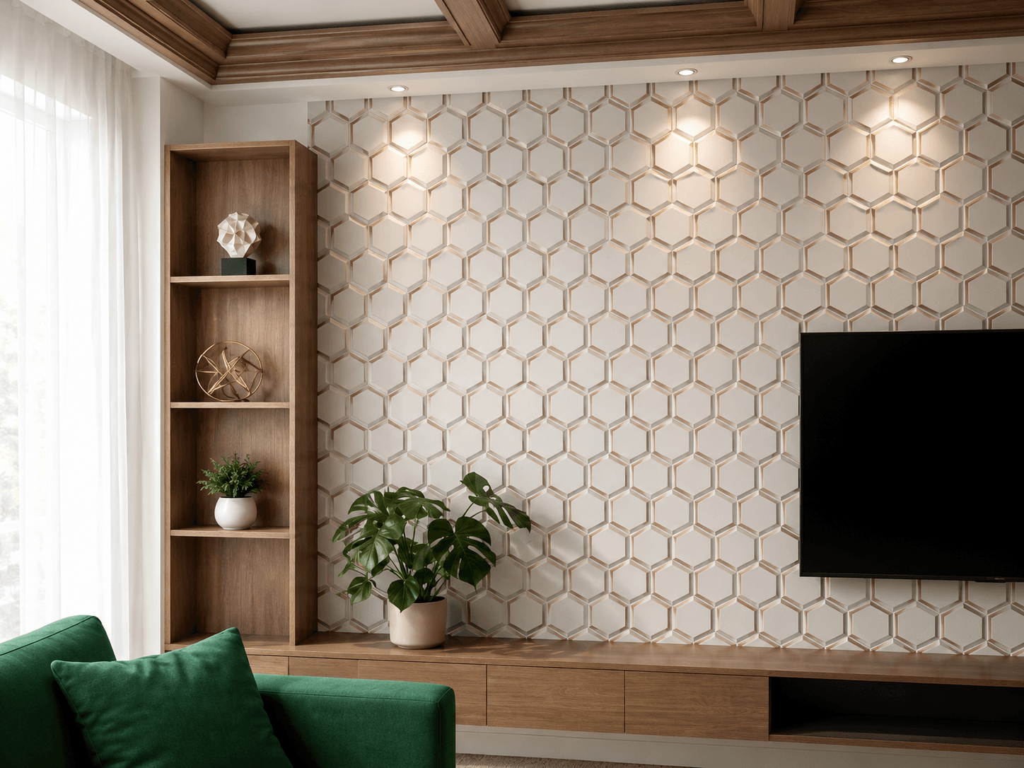 White honeycomb textured PVC wall panel for contemporary interiors