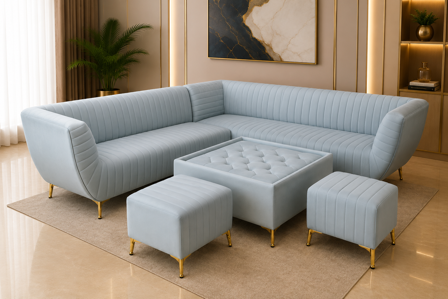 Modern L-shaped sofa set by Dream Wood Craft